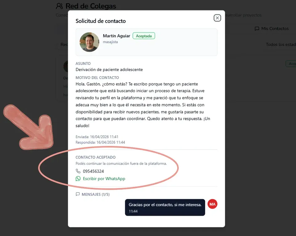 Datos de contacto revelados tras aceptar solicitud en Pisama