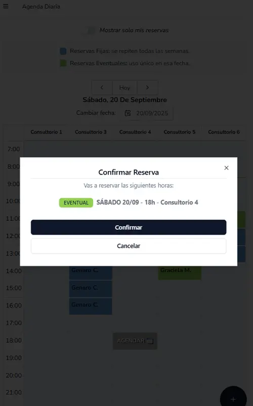 Captura de la confirmación de reserva