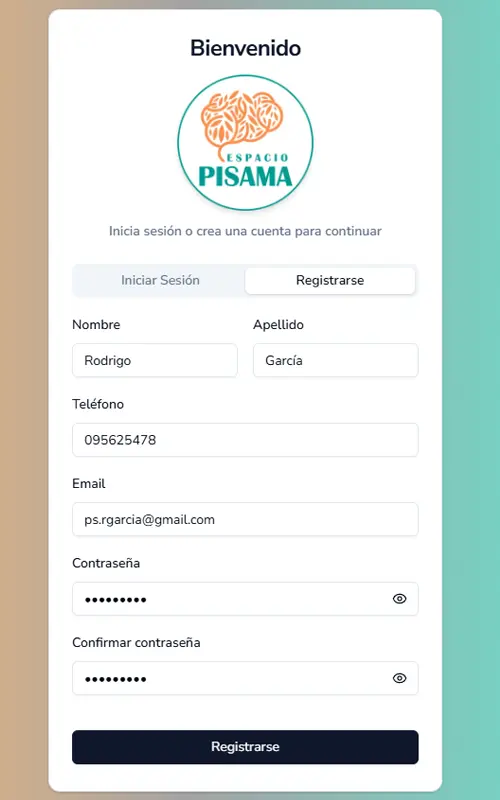 Captura del registro en la plataforma